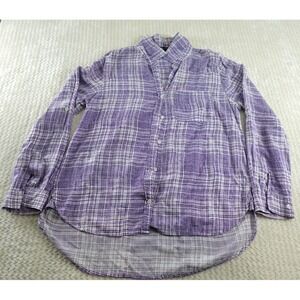 Velvet Heart purple plaid lightweight button down long sleeve tunic blouse sizeL